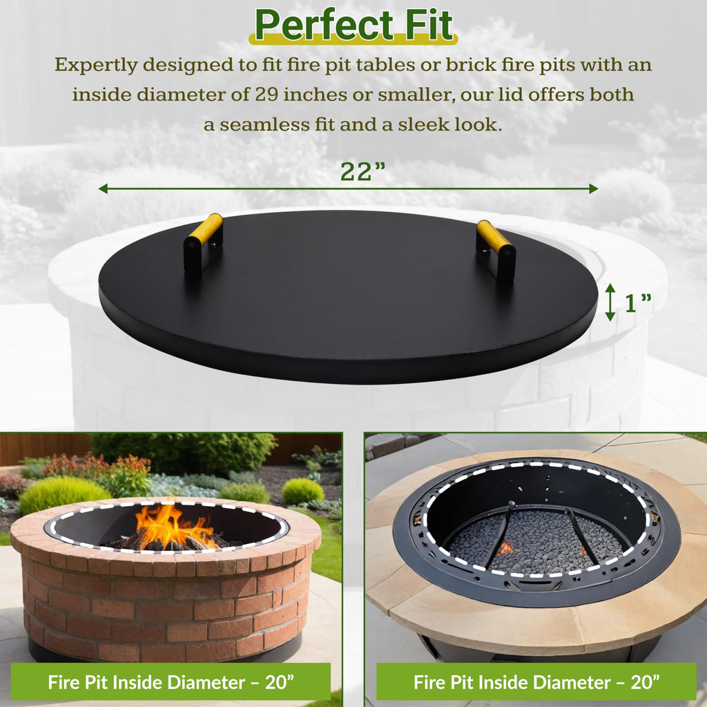 22" Round Fire Pit Lid - Powder Coated Fire Pit Cover Round Metal