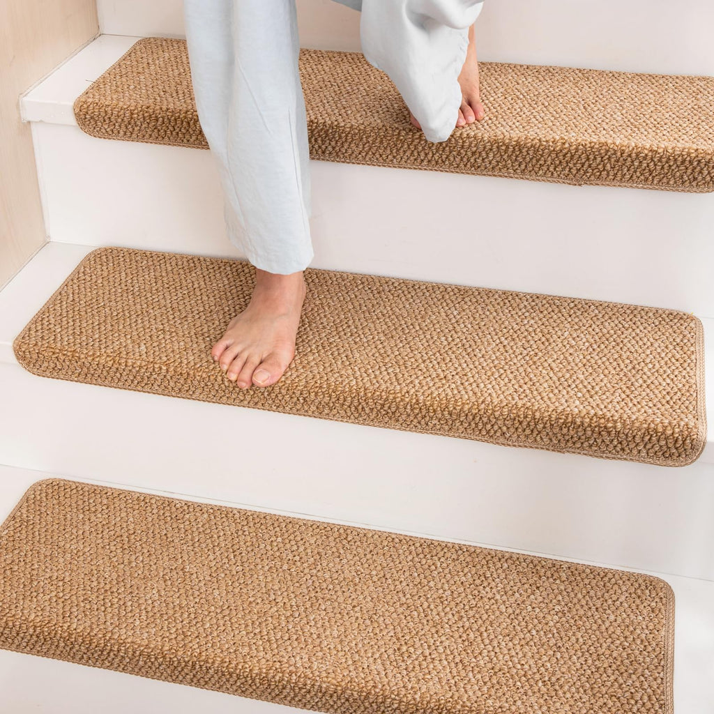 Bullnose Carpet Stair Treads Faux Sisal for Wooden Steps Indoor