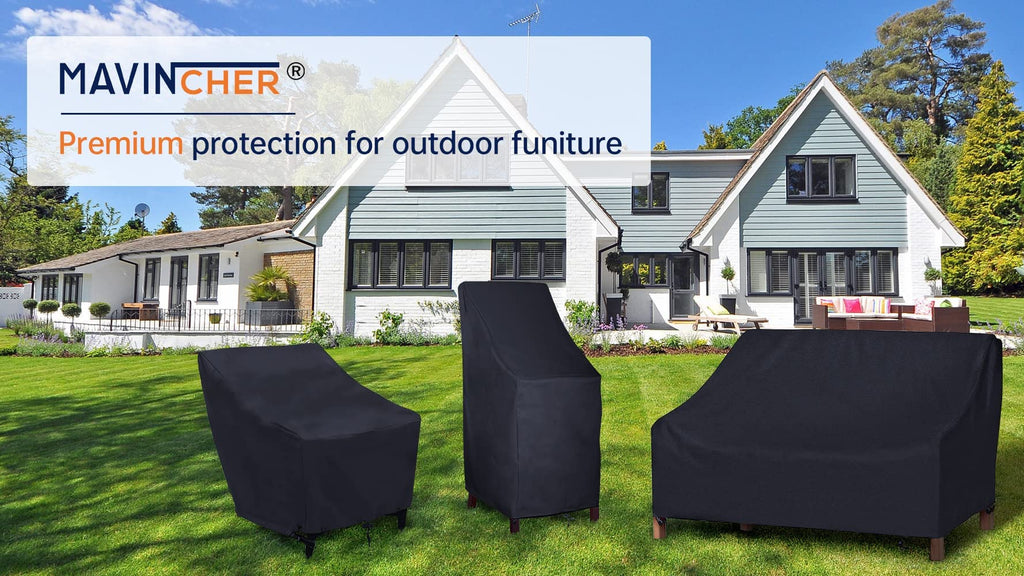 Stackable, High Back Outdoor Chair Covers, 600D Heavy Duty Waterproof Lawn Outside Barstool Furniture Covers, Fits