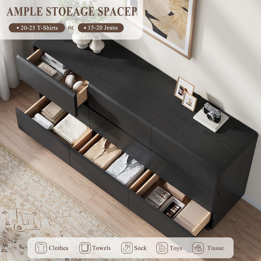 Black 9 Drawer Dresser, 63" Wide Chest of Drawers