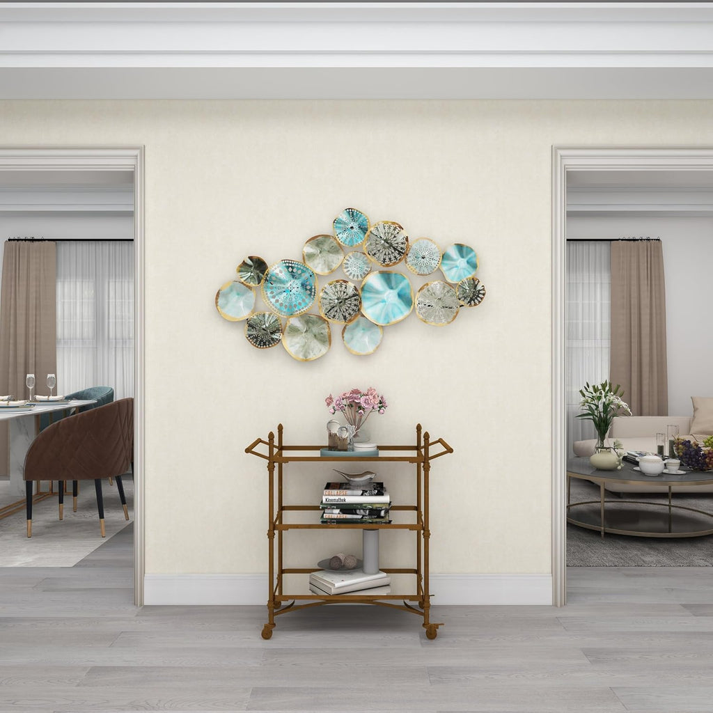 Metal Plate Home Wall Decor 3D Overlapping Discs Wall Sculpture, Wall Art 50" x 3" x 25", Multi Colored