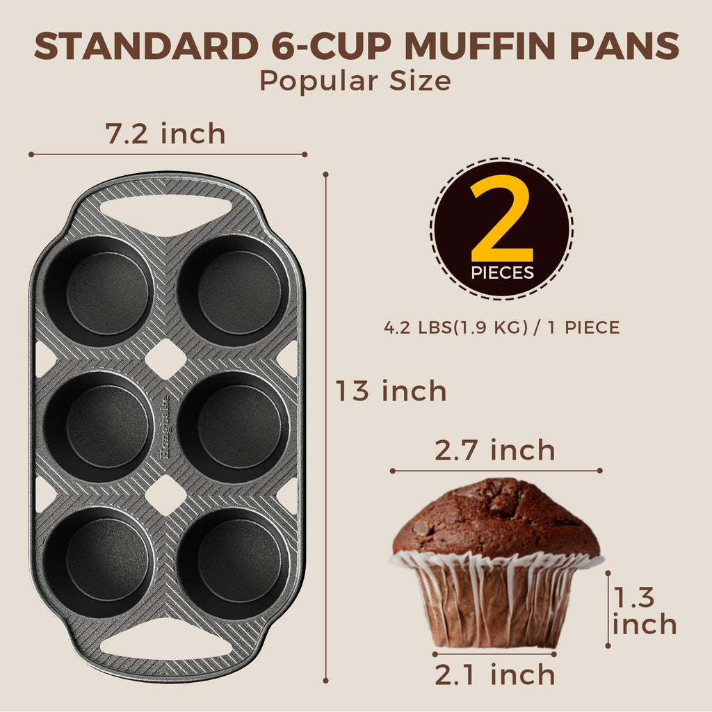 Everline Collection Cast Iron Muffin Pans, Non toxic Uncoated 6-Cup Muffin Tins, Non-Stick Pre-Seasoned Cupcake Tray