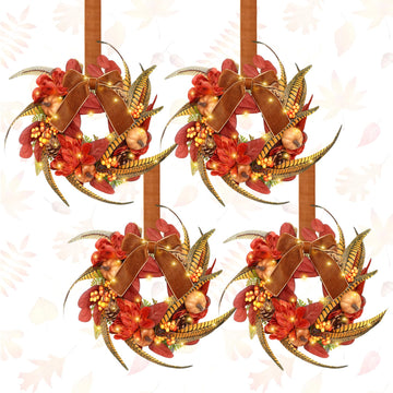 4 Pcs 9 Inch Small Fall Wreath for Cabinet Mini Fall Wreath