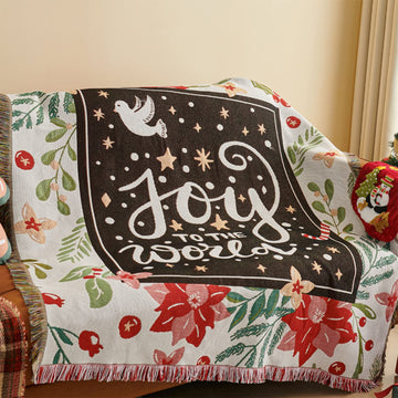 Christmas Decorative Blankets Cotton Woven Throw with Tassel Christmas Themed Pattern Tapestry Shawl Decorative