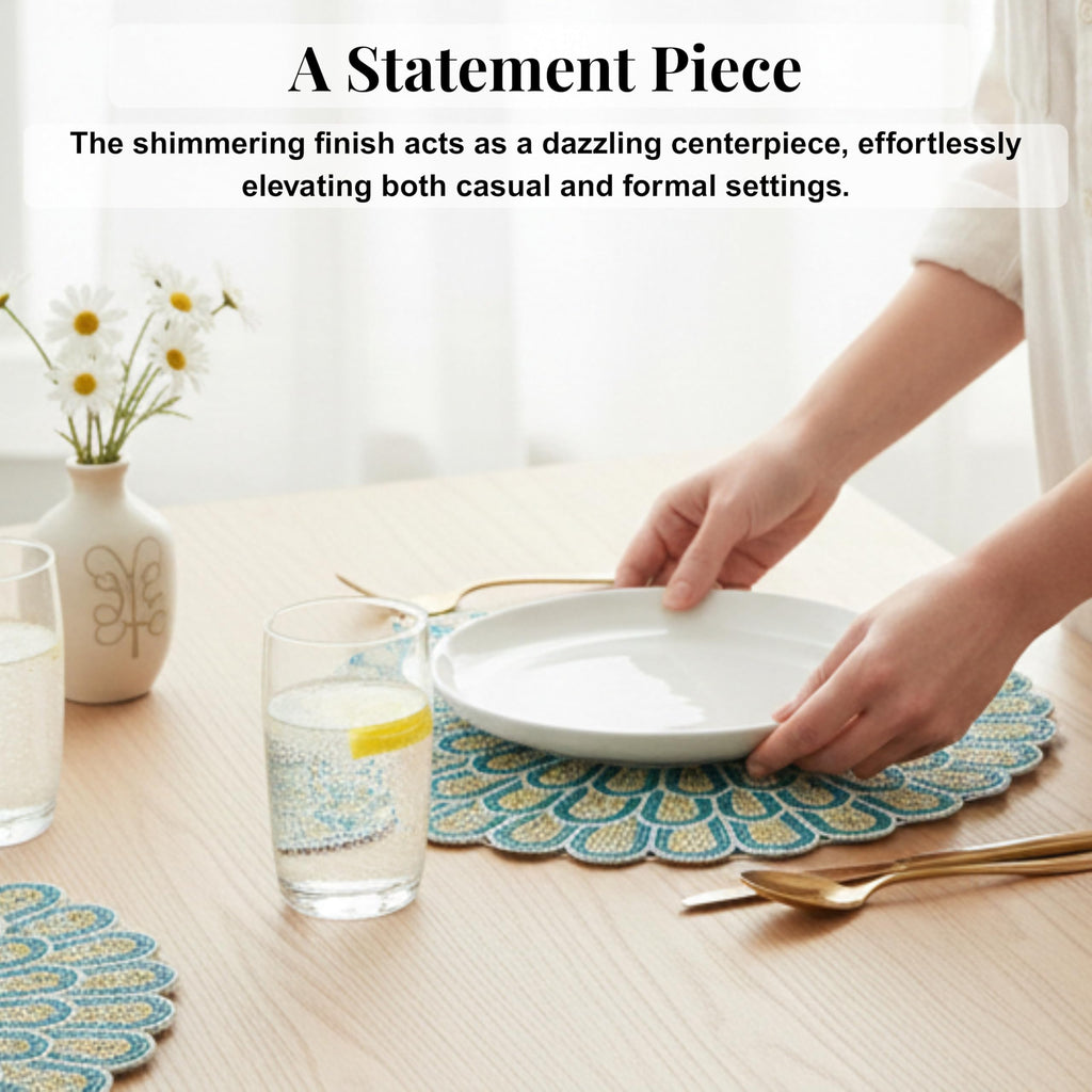 Beaded Placemats 13 Inch Green White Round Table Mats