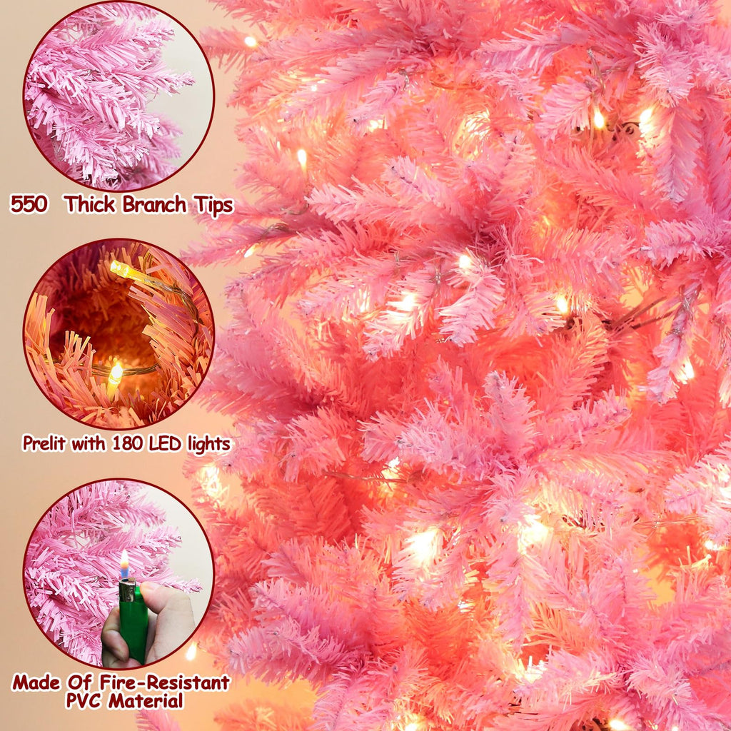 5 Ft Prelit Pink Pencil Christmas Tree with 180 Warm White LED Lights