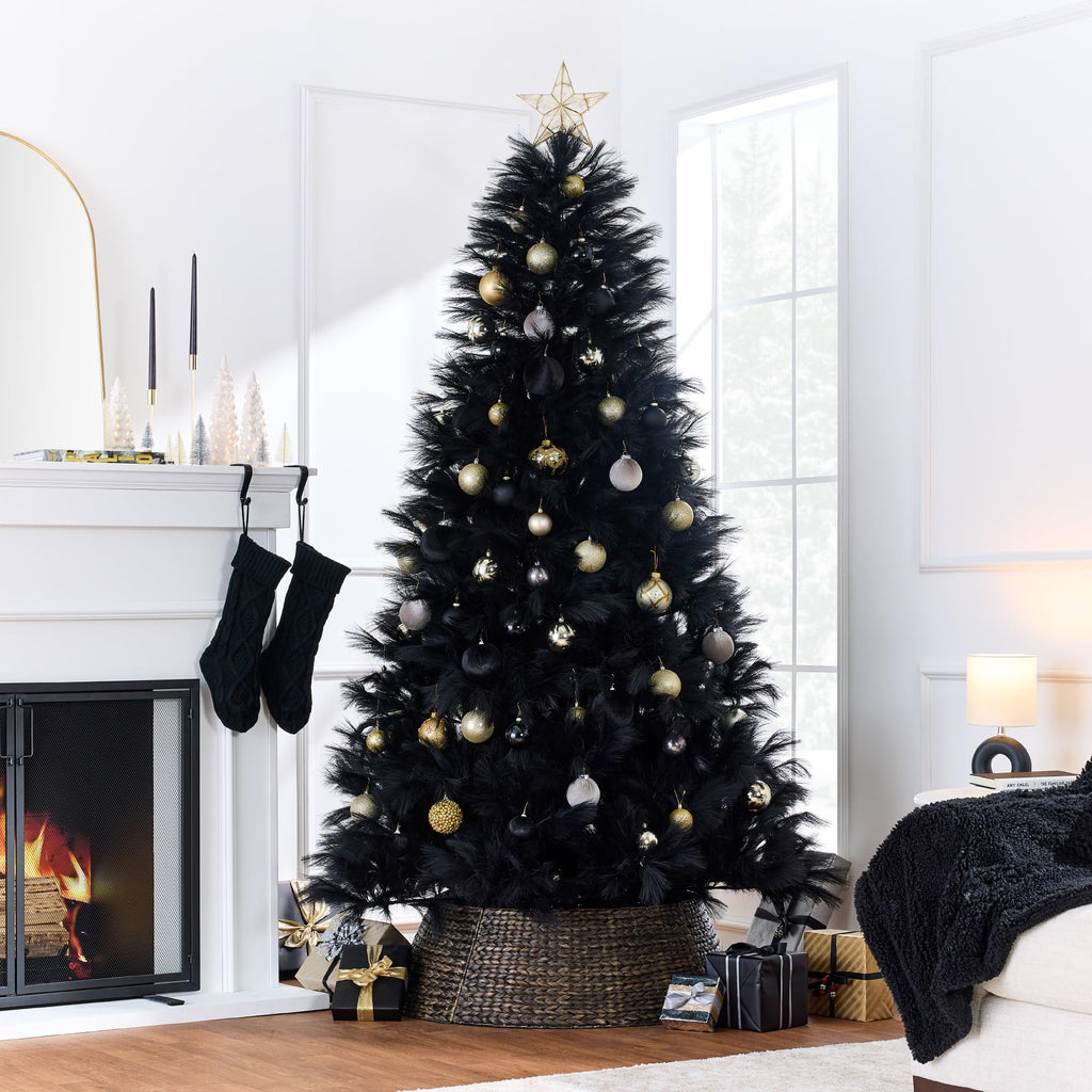 Artificial Black Pampas Christmas Tree, 6ft Premium Deluxe Unlit Pampas Grass Holiday Décor, Easy Assembly, Metal
