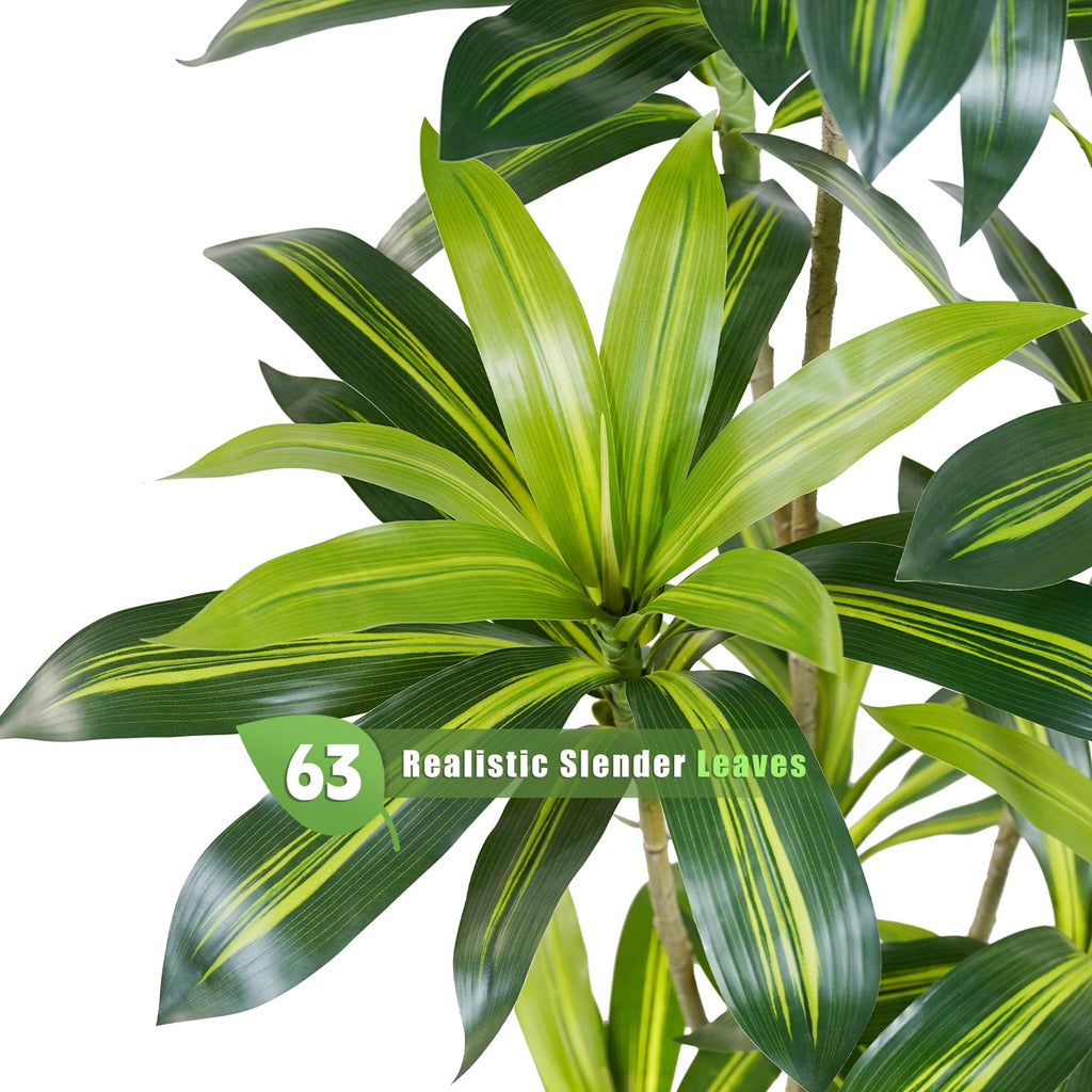 Dracaena Plant Artificial Tree 4Ft Tall Fake Tropical Floor Plants Potted (Real Touch) Artificial Silk Tree Leaf Faux