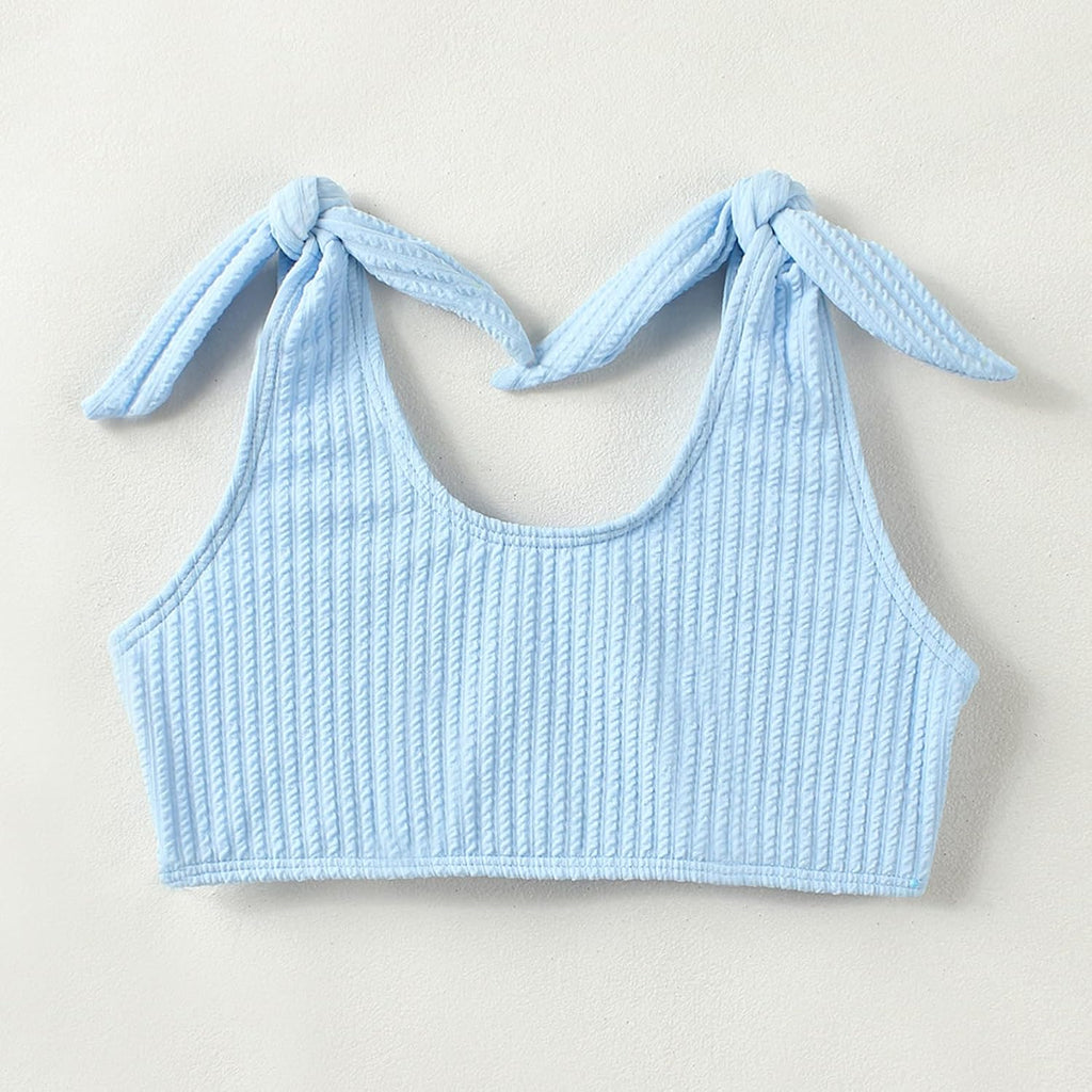 Toddler Girls Swimsuit 2 Piece Bikini Set Cute Textured Fabric Bow Bathing Suit Swimwear for Kids
