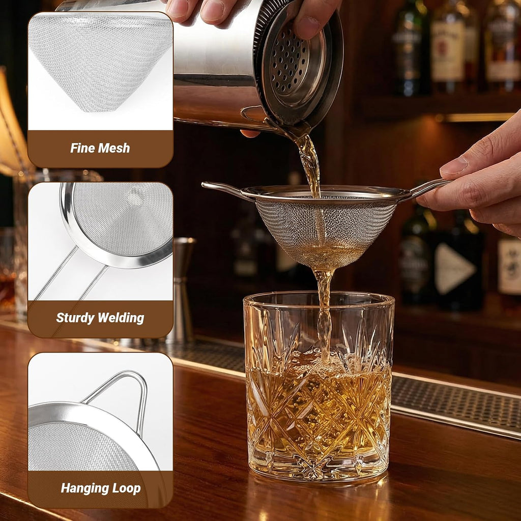 Cocktail Strainer Set, 3 Pack, Includes Hawthorne, Julep & Cone Shaped Fine Mesh Strainer, 304 Stainless Steel Bar - Set of 3