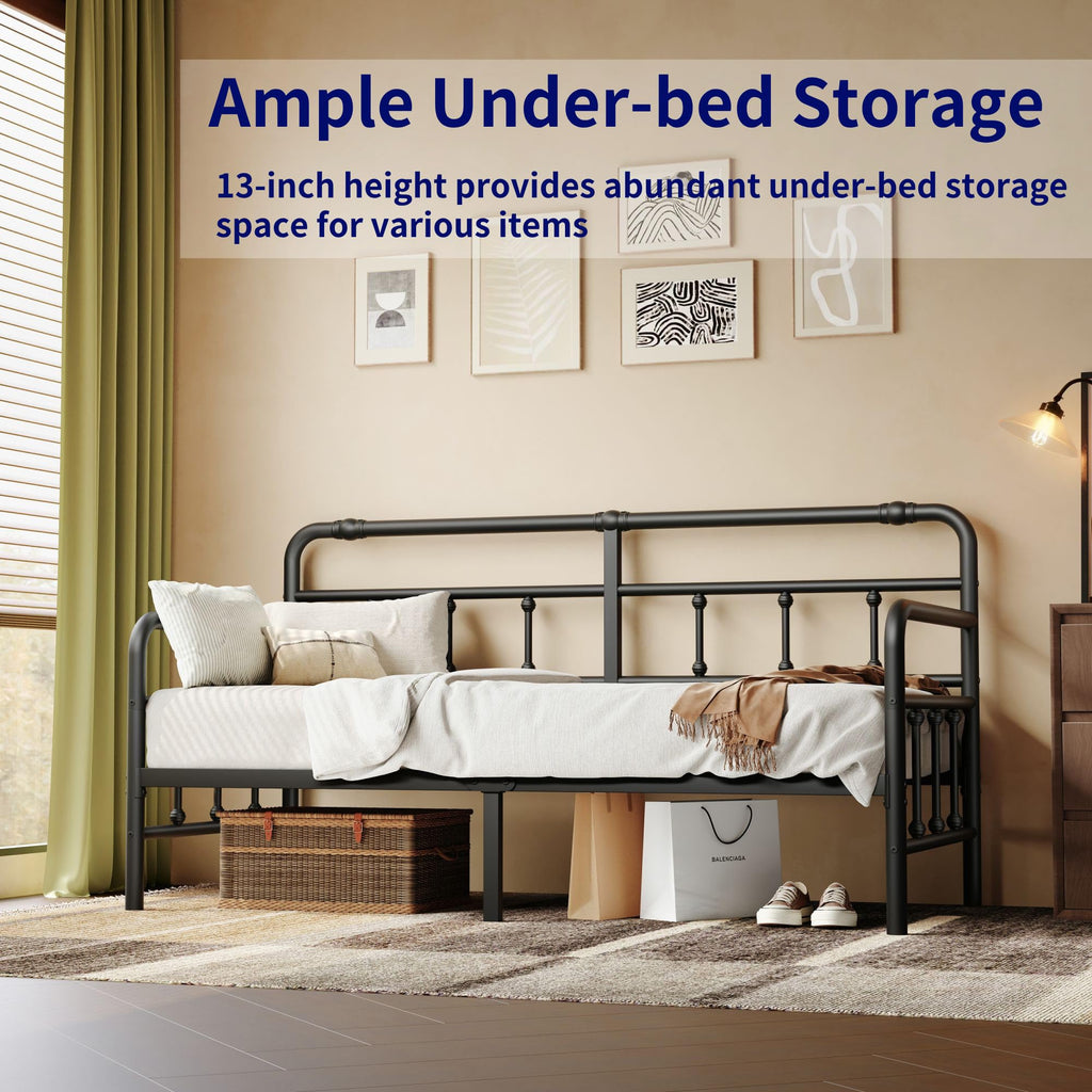 14 Inch Daybed Twin Metal Bed Frame with Headboard (Modern)