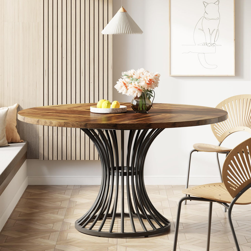 Round Dining Table for 4-6 People, 47" Farmhouse Dinner Table