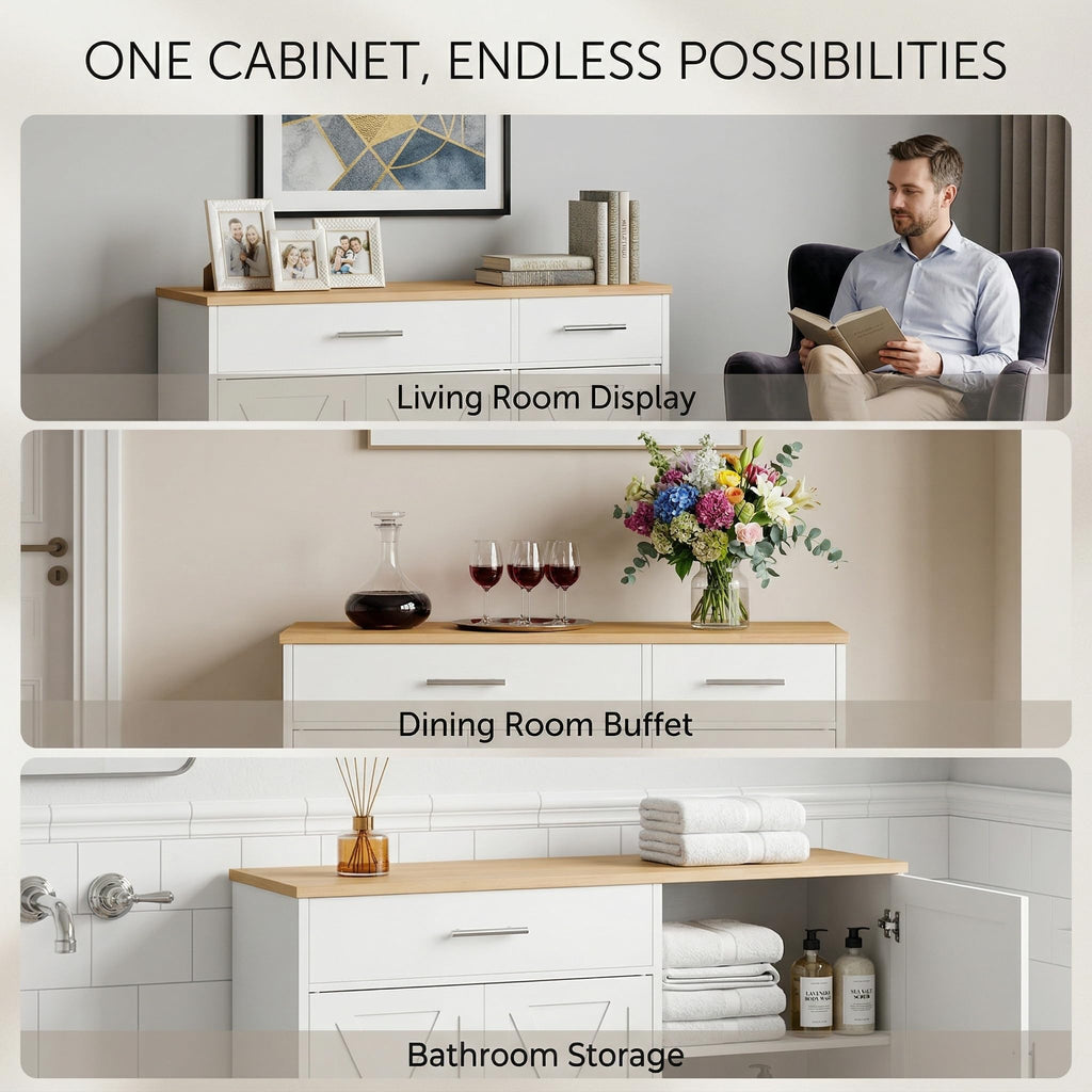 Sideboard Buffet Cabinet with Storage, Kitchen Storage Cabinet with 3 Doors and 2 Drawers, Farmhouse Coffee Bar with