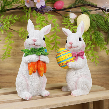 Easter Bunny Figurine Decor, Standing Spring Resin White Rabbit Couple Statue Tabletop Ornament, Festival - Set of 2