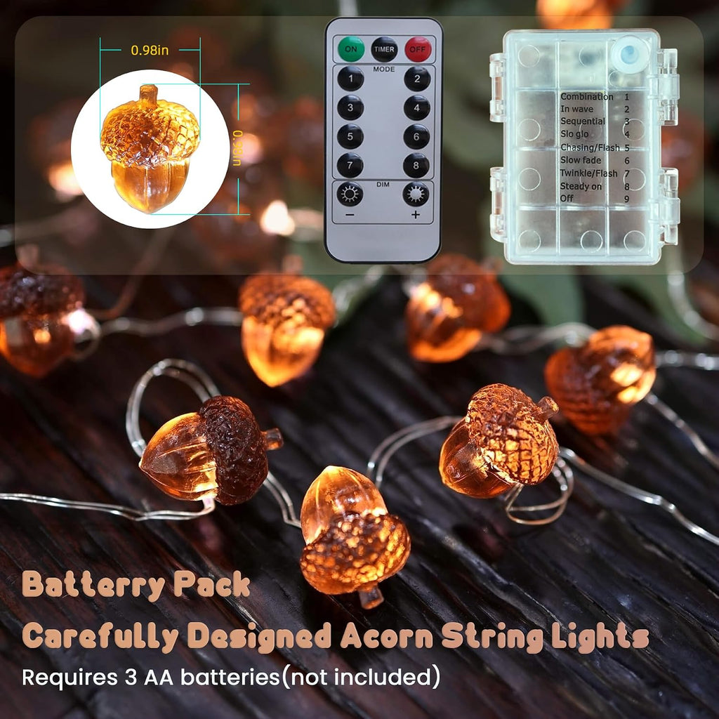Decorative Fairy Acorn String Lights Thanksgiving Decoration Autumn Garland Cute Novelty Lights 30 LEDs 10 ft Battery