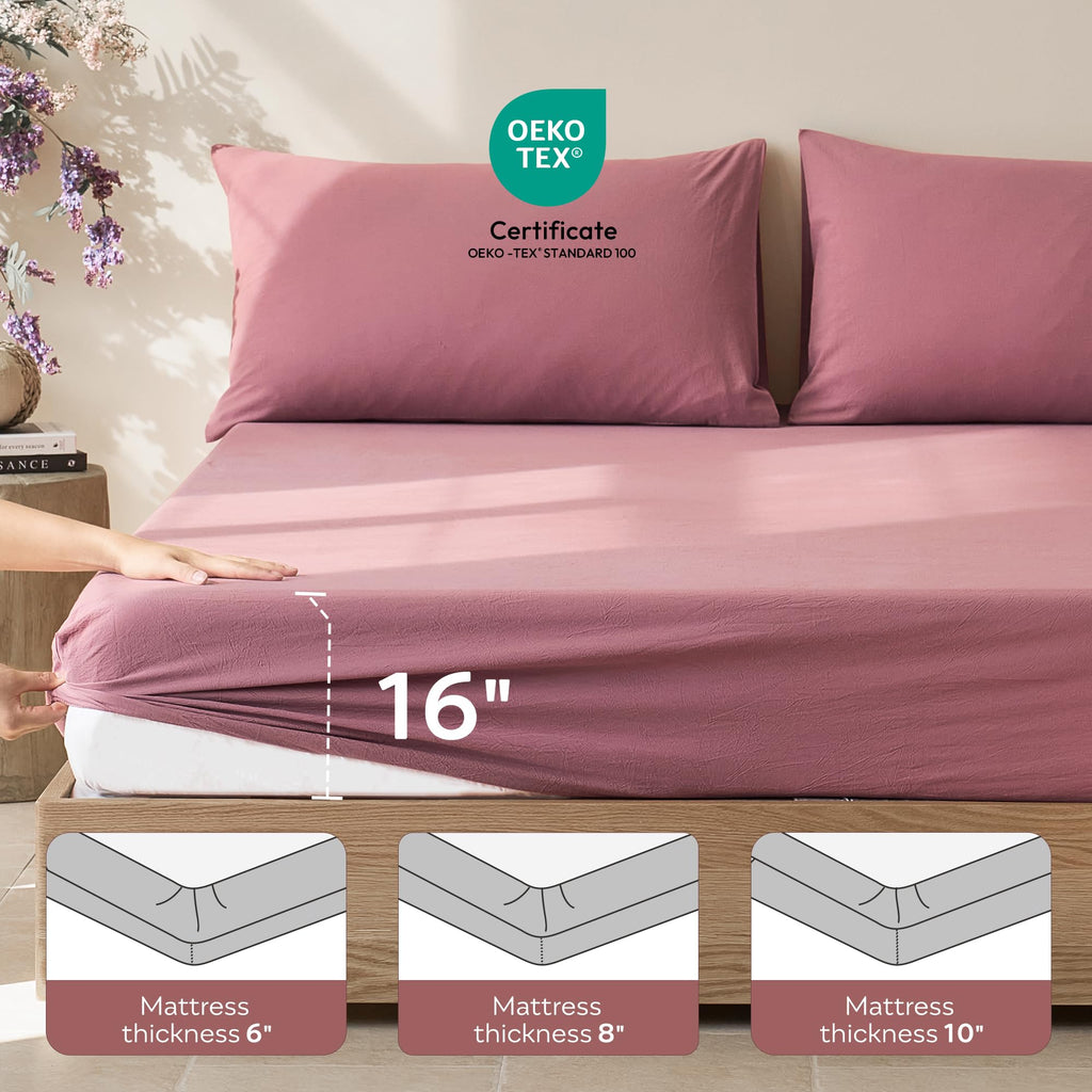 100% Washed Cotton King Fitted Sheet, 16-Inch Deep Pocket