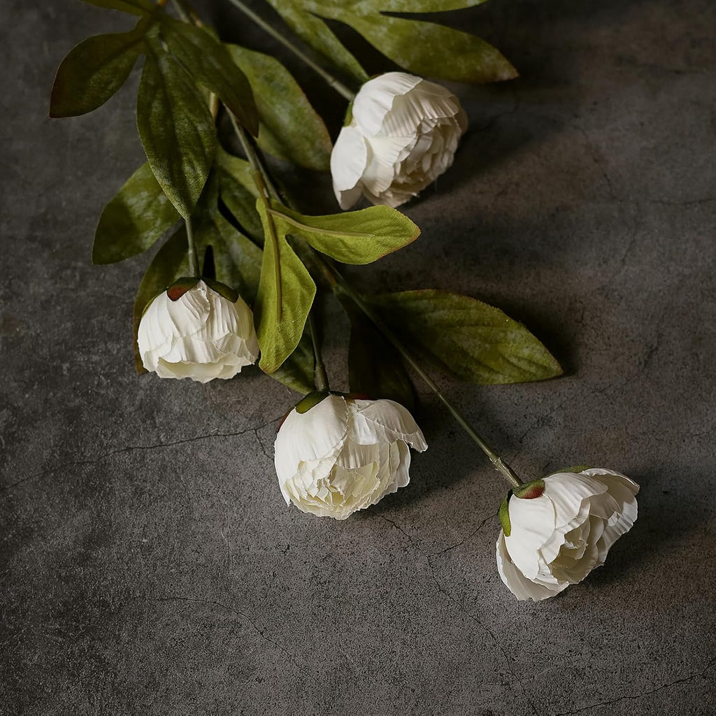 27" Faux Silk Peony Artificial Flowers Stems for Vase (Cream) - Set of 12