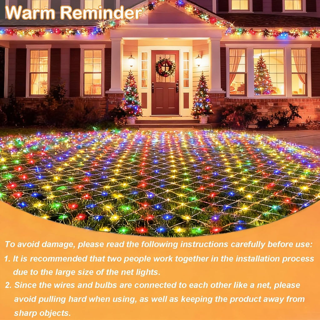 300 LED Christmas Net Lights, 14.8ft x 5ft Mesh Lights Outdoor 8 Modes Green Wire, Waterproof Connectable String