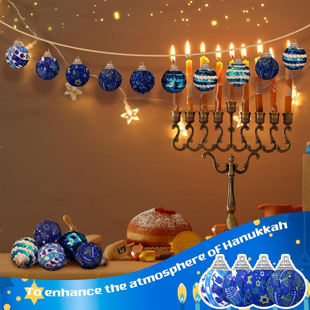 Hanukkah Ball Ornaments Blue White for Tree Party Decor - Set of 24