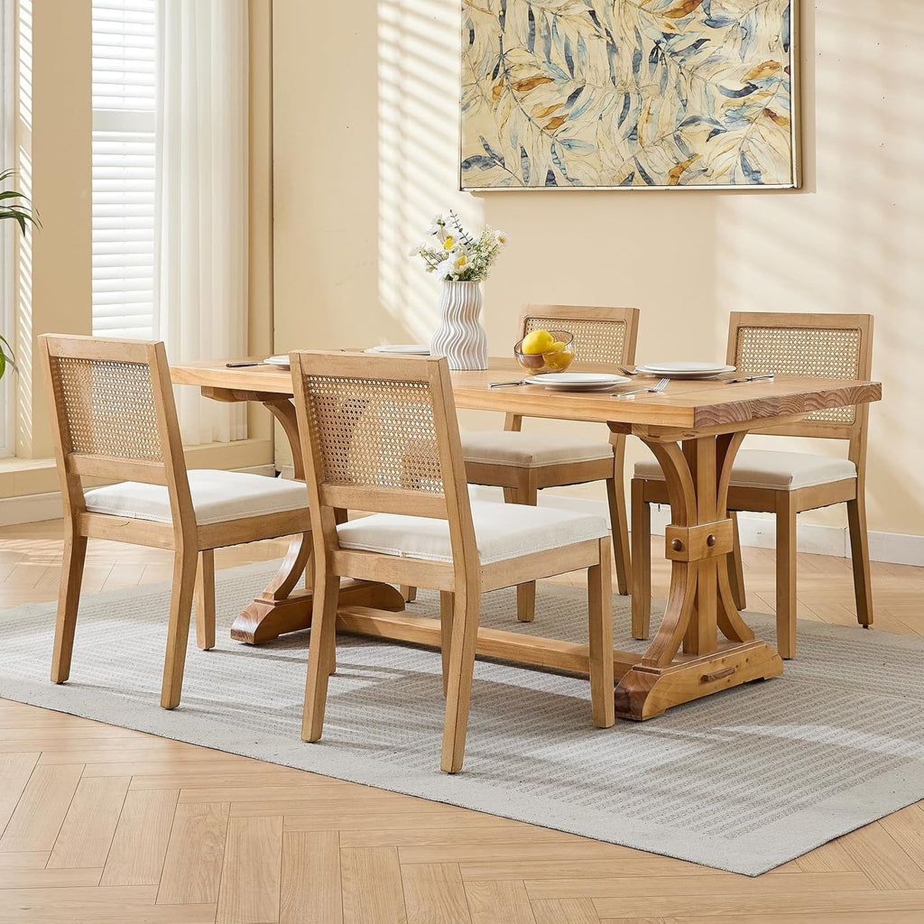 French Country Dining Chairs Set of 4, Cream Kitchen & Dining Room Chairs Set of 4, Ivory Rattan Dining Chairs, Cane