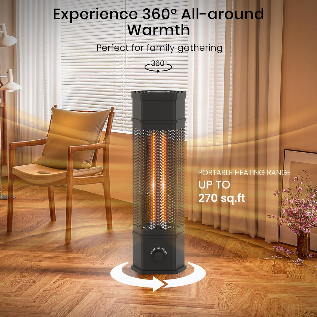 Electric Patio Heater Outdoor Indoor Use, 360°All-round Heating, 1500W Infrared Tower Heater, Tip-Over & Overheat