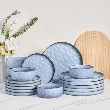 18 Pieces Dishes Sets for 6, Stoneware Dinnerware Dishwasher & Microwave Safe, Ceramic Plates and Bowls Sets