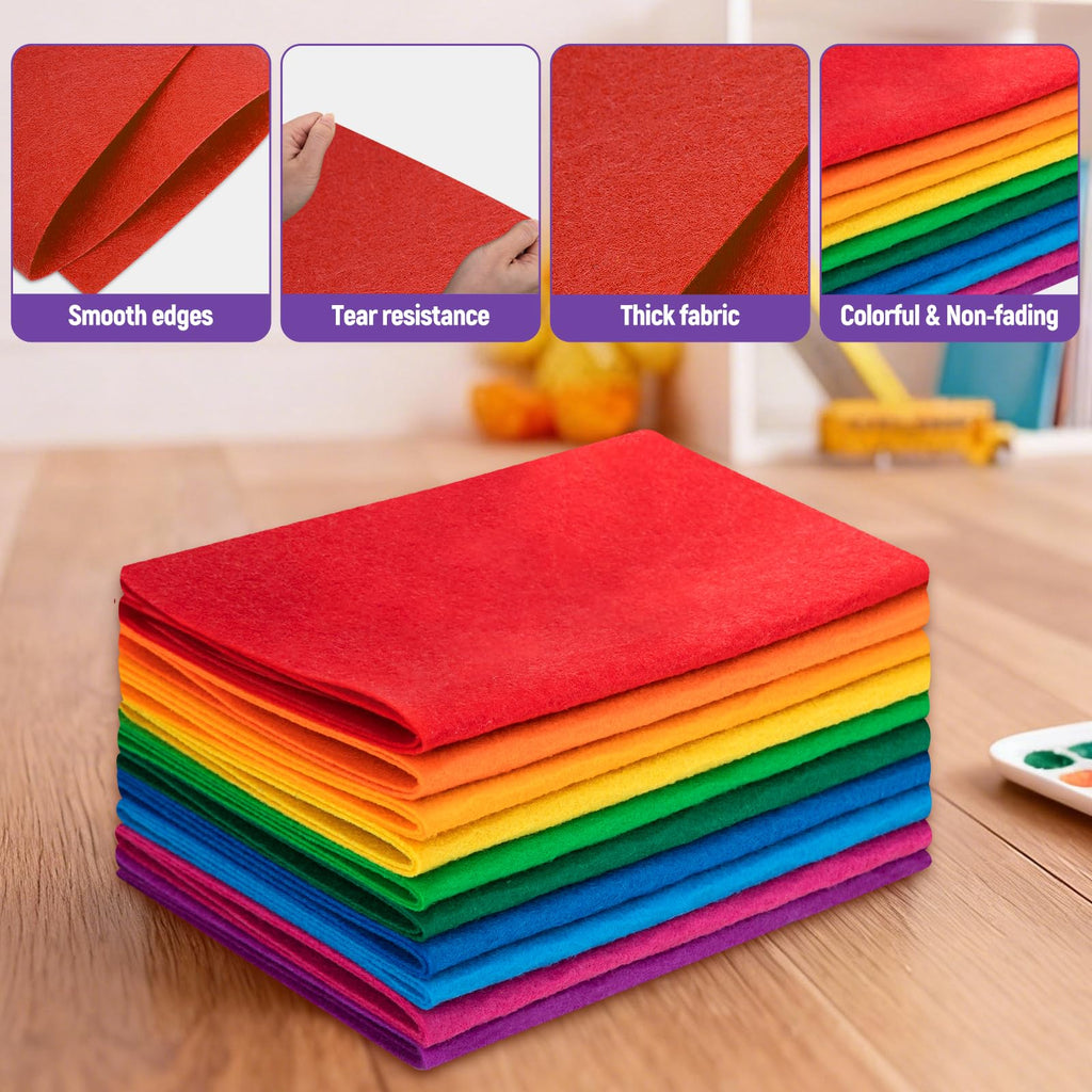 10 Sheets Felt Fabric for Crafts, 8x20 Inch 1.4mm Thick (Rainbow)