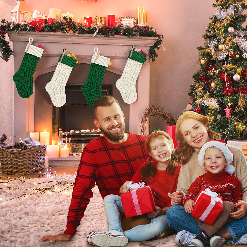 18" , 18inch Large Cable Knitted Xmas Hanging Stocking Decorations for Holiday Christmas Party Family Decor - Set of 2