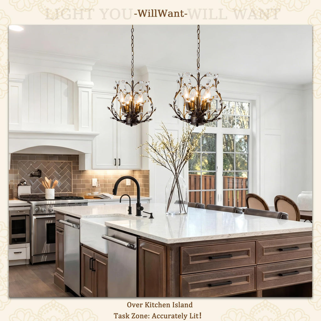 Vintage 5 Light Crystal Chandelier, Aged Bronze Tree Branch