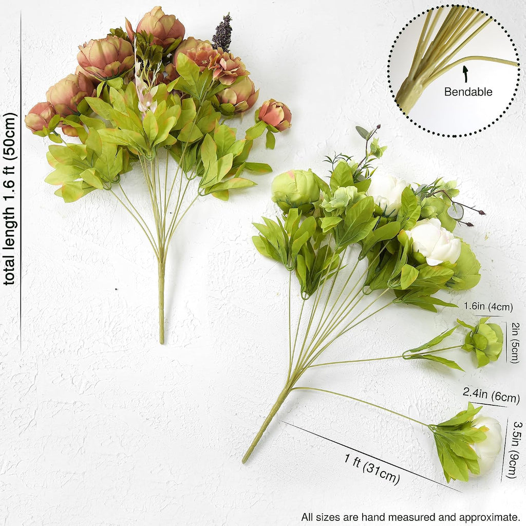 Rustic Brown, Beige & Green Artificial Peony - Set of 2
