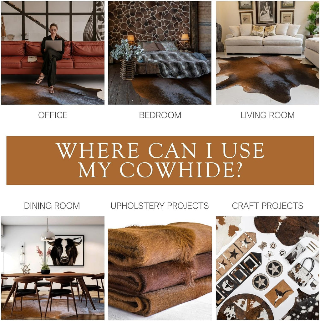 100% Genuine Mahogany Brown Cowhide Rug - Modern Style Animal Skin Rug & Floor Carpet & More - Large (6x6-7ft)