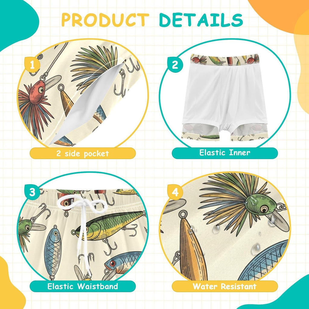 Boys Swim Trunks with Compression Liner Quick Dry Swim Shorts, Boys Board Shorts Summer Bathing Suit for Kids