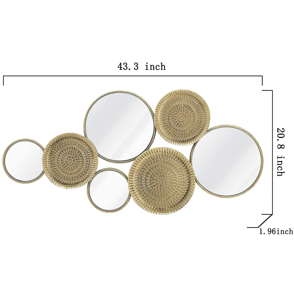 Decor Metal Wall Decor with Multi Circle Plates Mirror, Large Modern Wall Art Sculpture Decor, 43.3 X 1.9 X