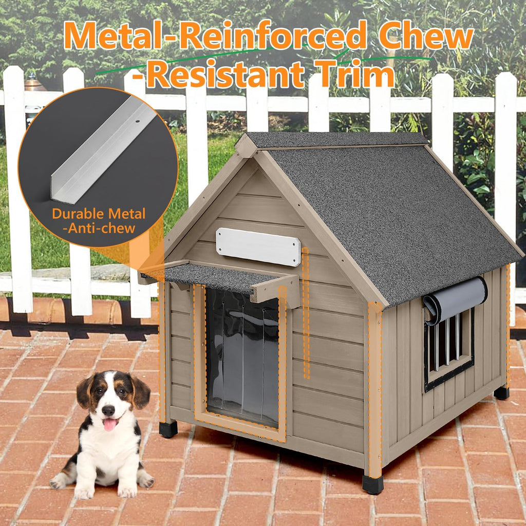 Outdoor Dog House for Small to Medium Dogs, Wooden Weatherproof Kennel