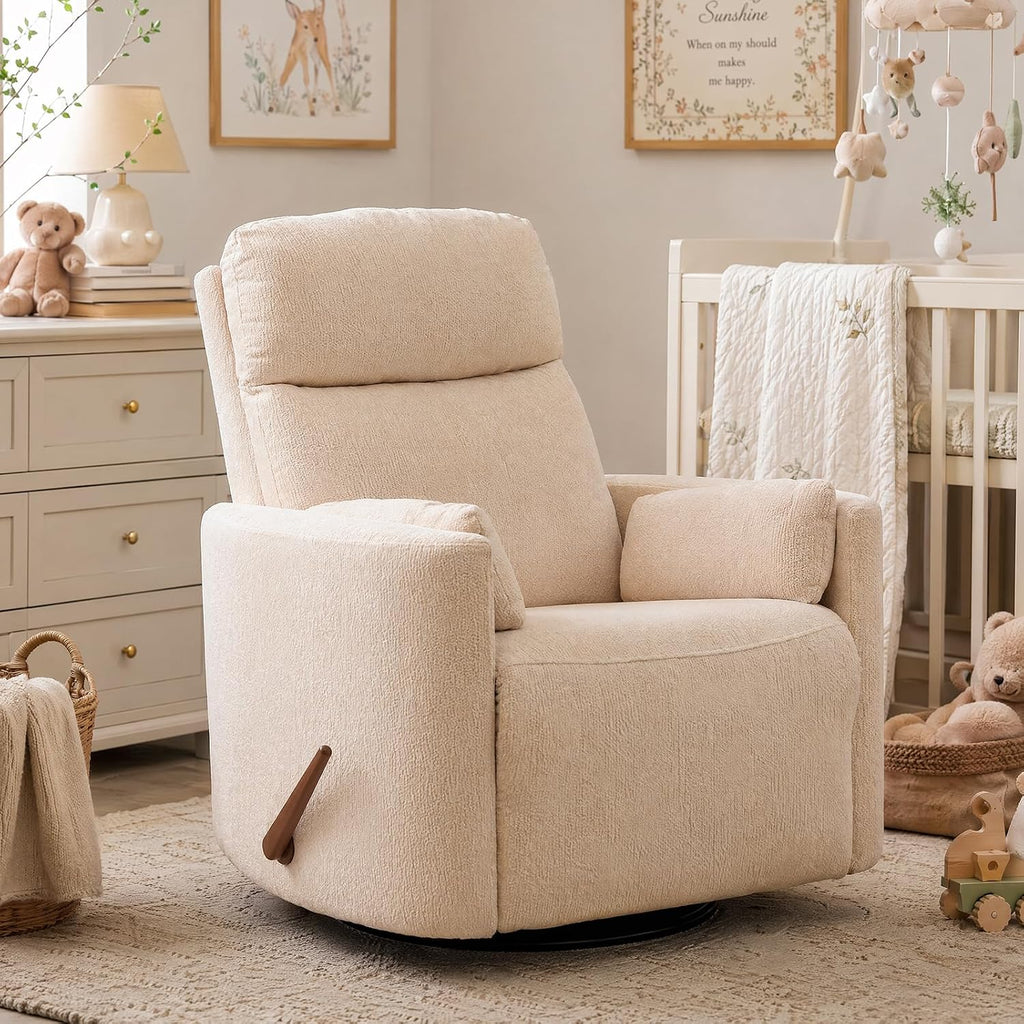 Oversized Swivel Rocker Recliner Chair with Heat and Massage, Rocking Chair Nursery with Adjustable Headrest, Manual