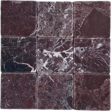 Rosso Rosa Levanto Burgundy Marble 4x4 Inch Antique Tumbled Aged Tile for Fireplace Surround, Wall Floor Bathroom