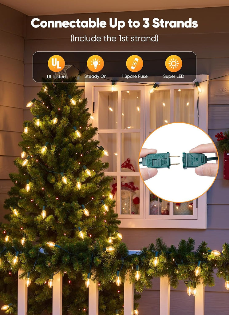 Vintage C9 Christmas Lights Outdoor, 200FT 200 LED String Lights Warm White