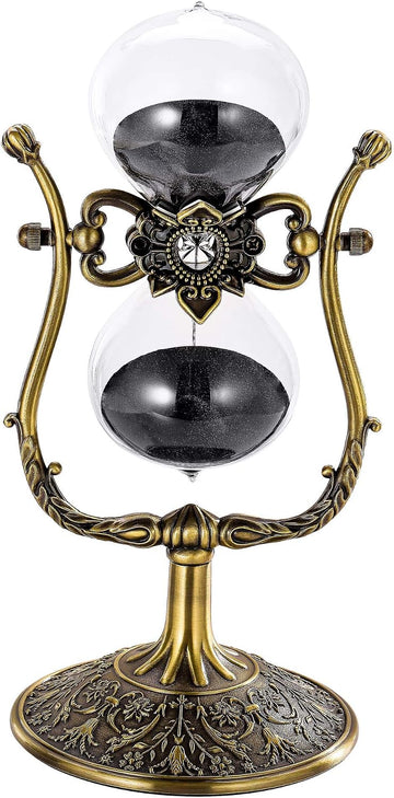 Vintage 60 Minute Hourglass Sand Timer, Large Brass Engraved Rotating Sand Clock Stand, Unique Metal SandWatch 60