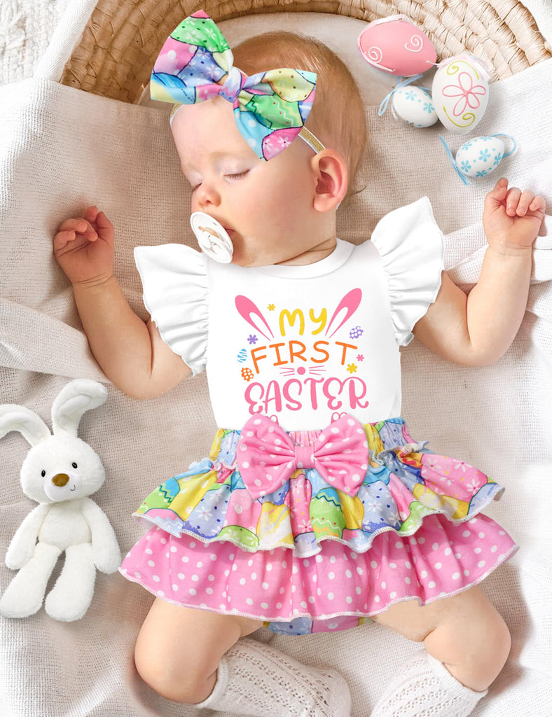 Baby Girl Easter Outfit Infant My First Easter Baby Girl Outfit White Ruffled Short Sleeve Cute Bunny