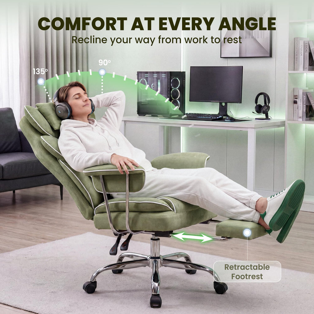 Big and Tall Gaming Chair with Footrest, Reclining Chair, Green