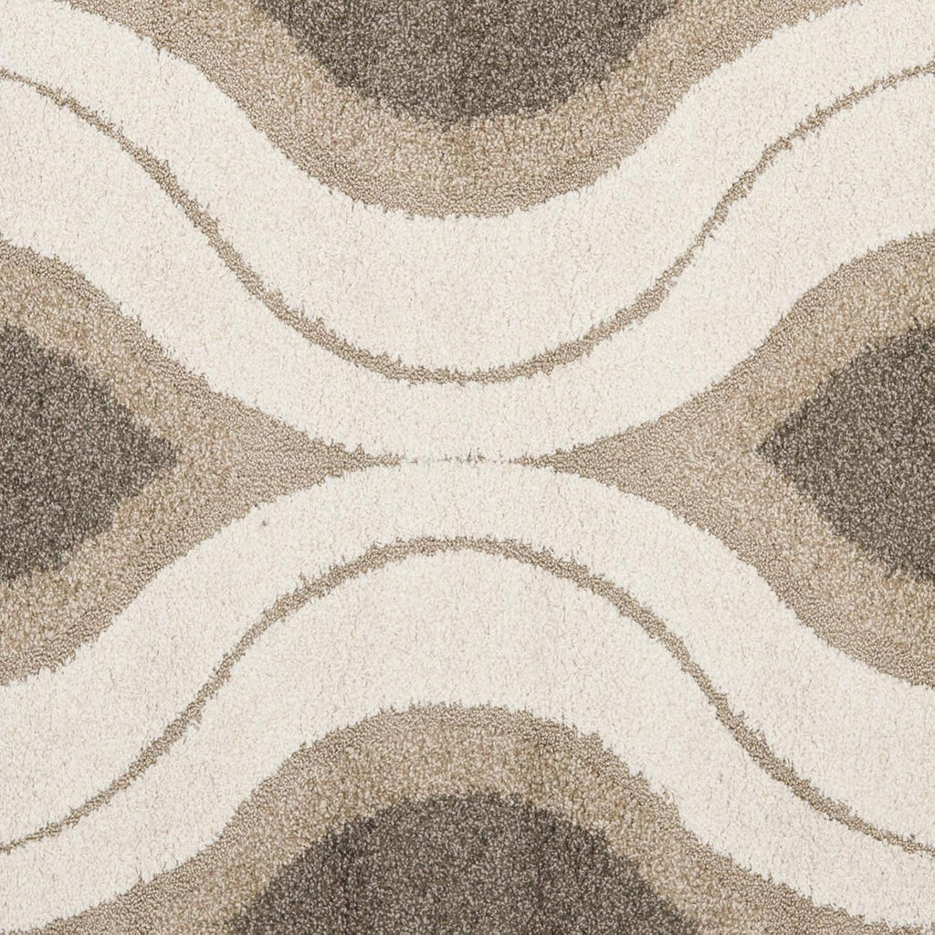 Florida Shag Collection Area Rug - 6'7" Square, Cream & Smoke, Modern Ogee Design, Non-Shedding & Easy Care, 1.2-inch