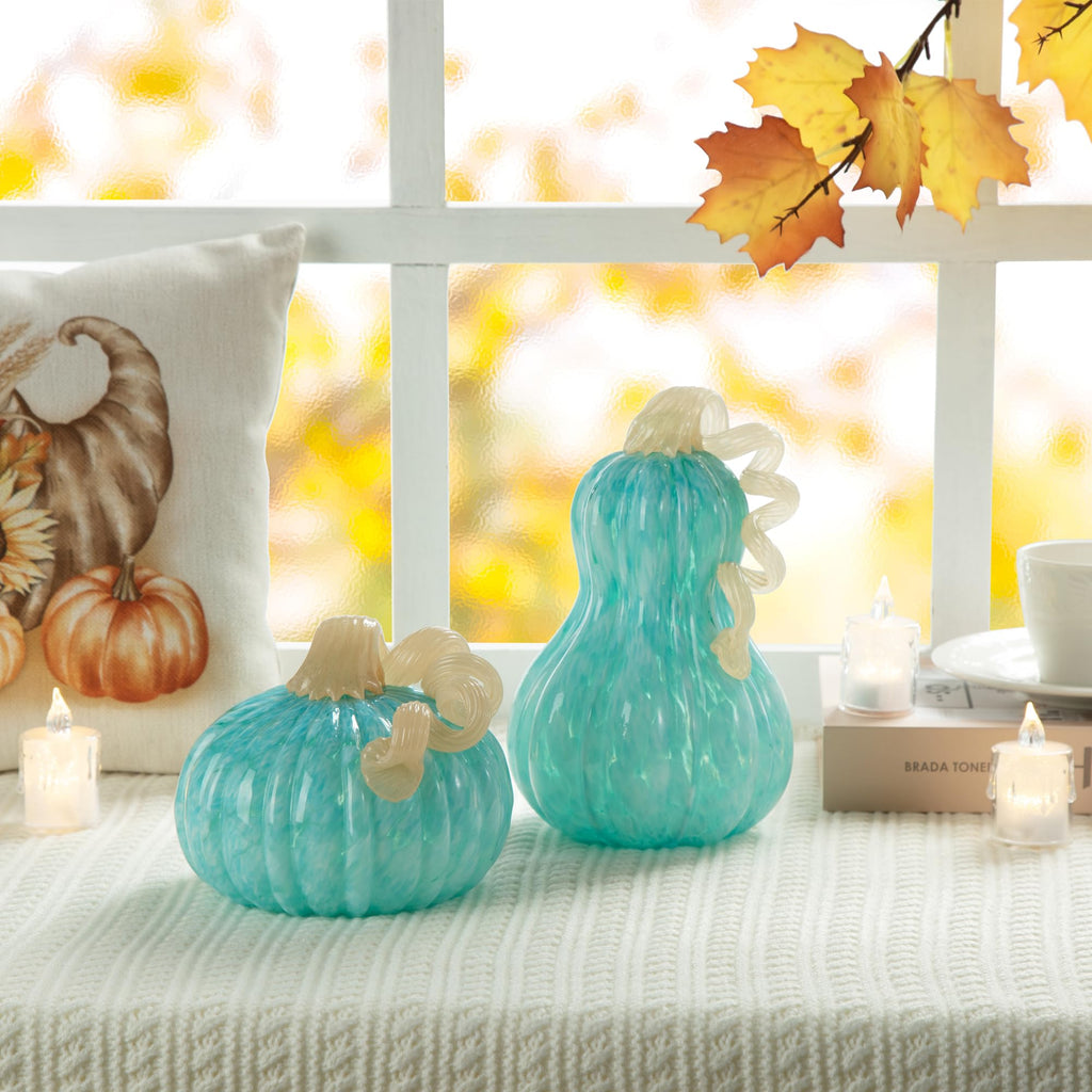 Fall Glass Pumpkin Decor Hand Blown Glass Pumpkin Table Top Home Decor for Fall Harvest & Thanksgiving Decorating