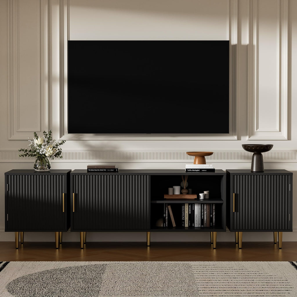 71"Modern Fluted TV Stand for 50/60/70/80 Inch TV, Black