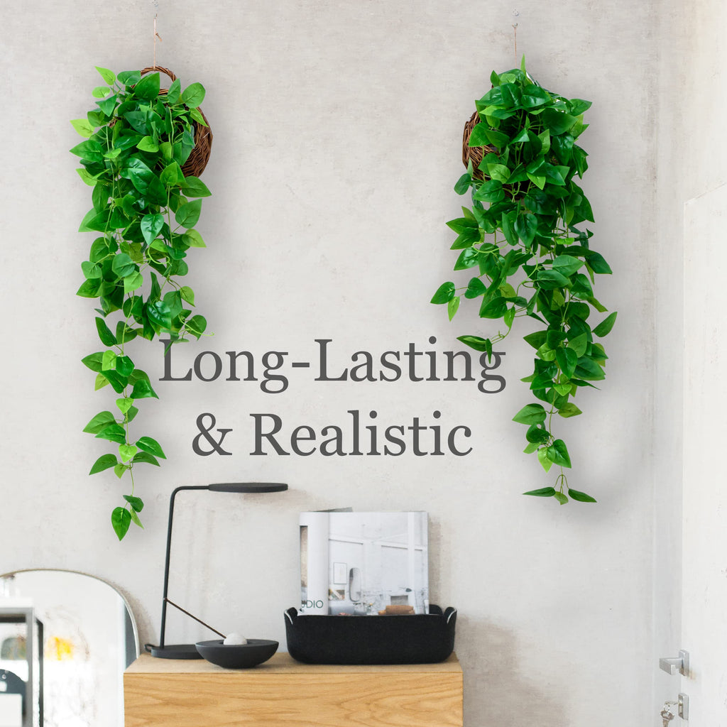 2-Pack Artificial Plants (with Baskets) - Ivy Vines Pothos - Outdoor & Indoor Decorations - Wall Faux Hanging Vine