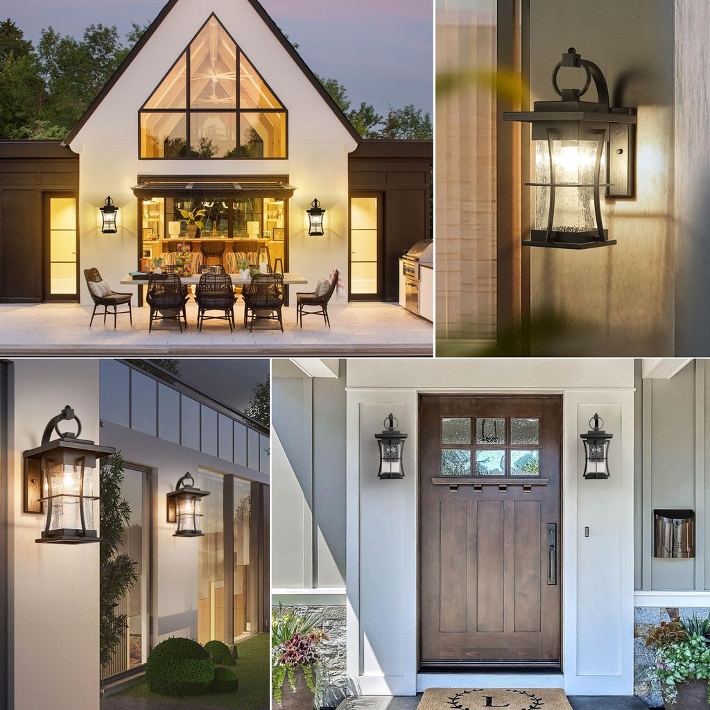 Outdoor Wall Sconces Light Fixtures Exterior Wall Lantern Outside House Lamps Waterproof Black Metal with Clear