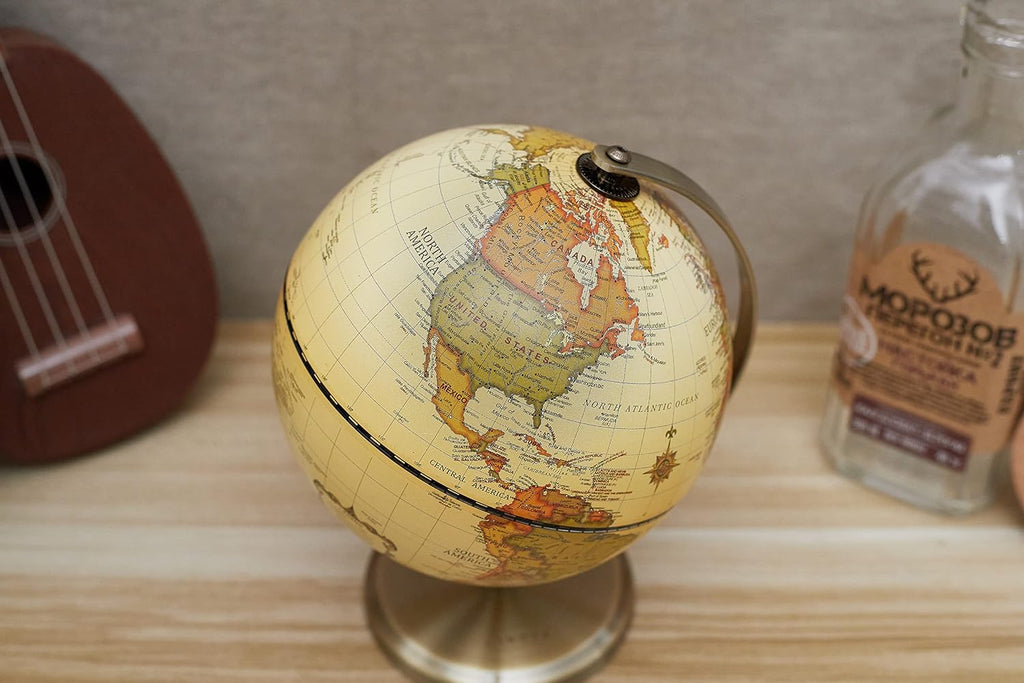 Antique Globe Dia 5.5-inch / 14CM - Educational/Geographic/Modern Desktop Decoration - Stainless Steel Arc and Base