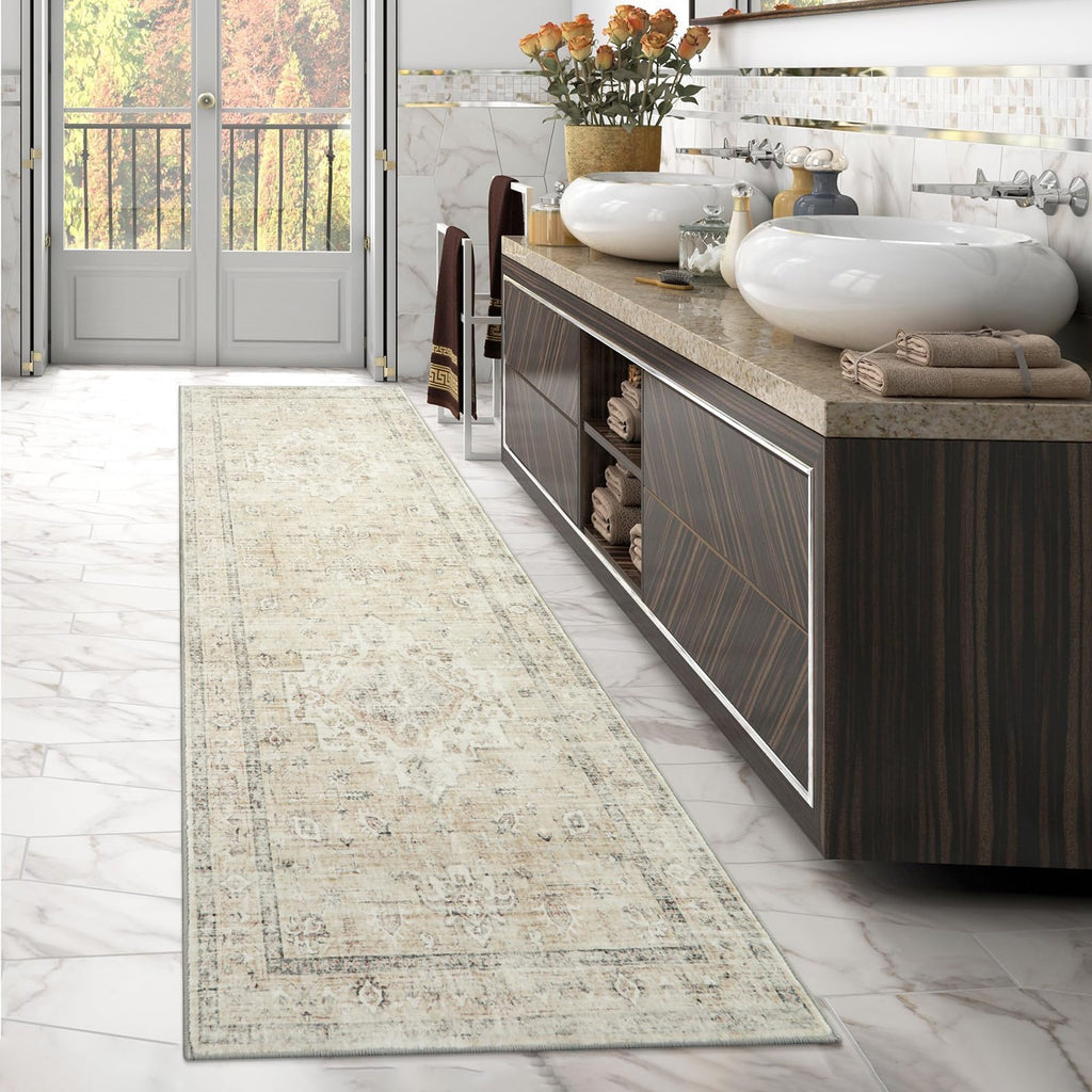 Washable 2.5x8 Runner Rugs Bathroom, Boho Kitchen Floor Mats Long Rug Runners s Non Slip, Farmhouse Low-Pile Carpet