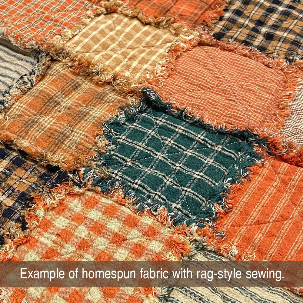 Pumpkin Spice Ticking Stripe Autumn Homespun Cotton Plaid Fabric by - Sold by The Yard