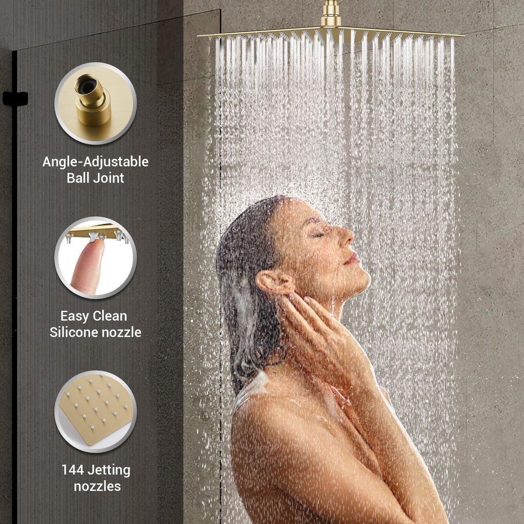 Full Body Rain Shower System with 4 Body Shower Jets & 12'' Wall Mount Rainfall Shower Head & Handheld, Multi Shower