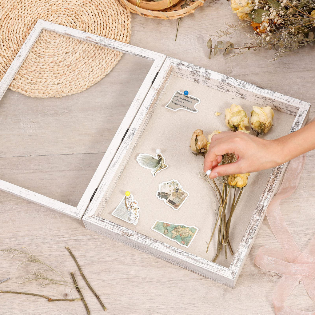 11x14 Shadow Box Frame with Linen Back - Sturdy Rustic Memory Display Case of Flower, Pictures, Medals and More